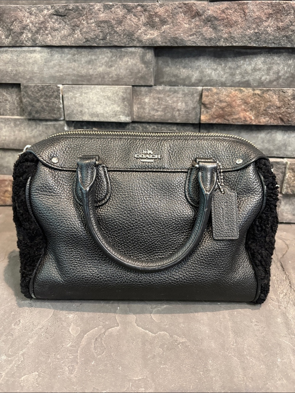 Coach Mini Bennet Black Leather Satchel with Shearling Sides - G1593-F36689